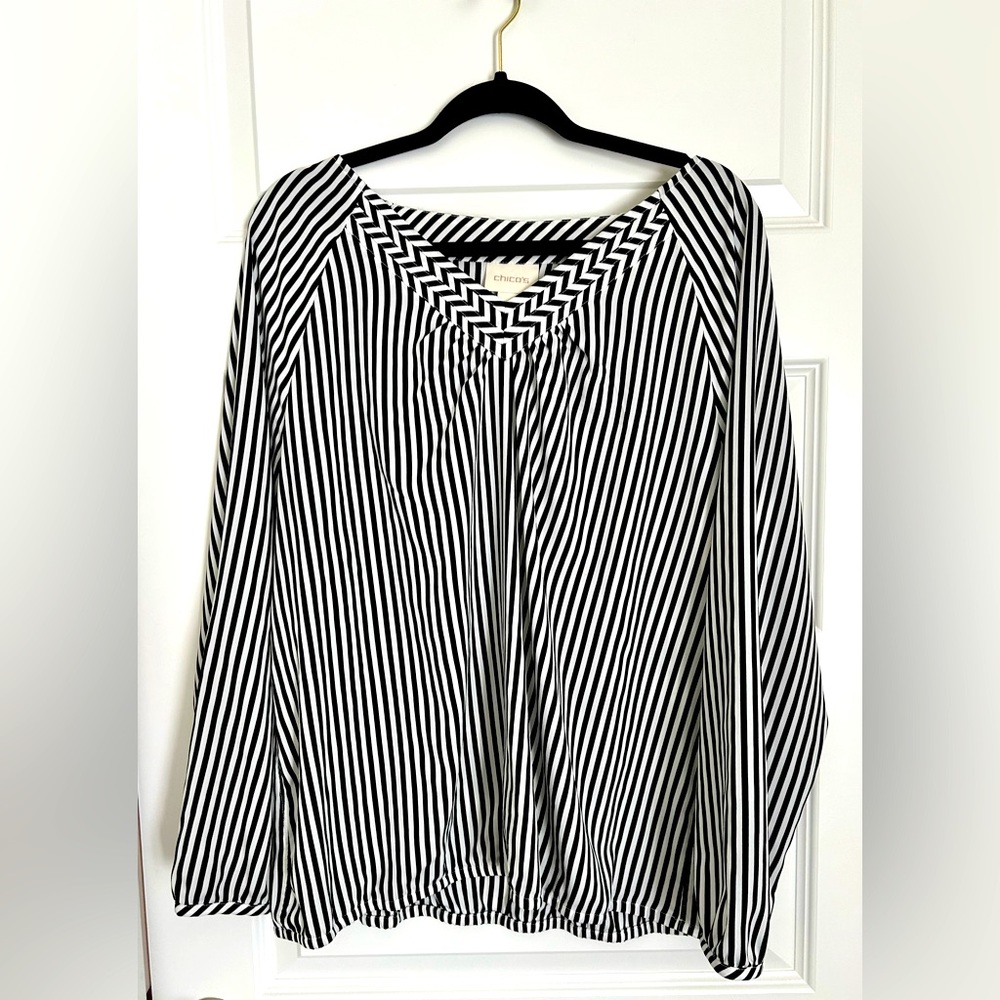 Chicos V-Neck Sheer Striped Top